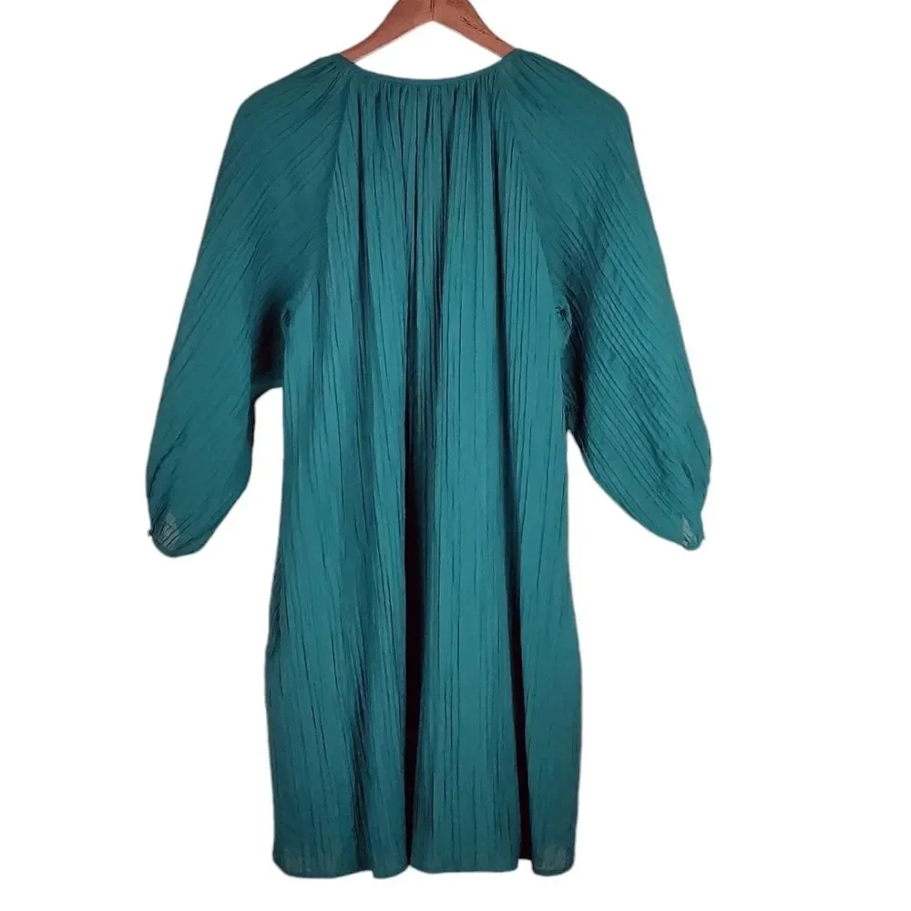 COS Teal Green Crinkled Shift Dress 3/4 Balloon Sleeves Size 6 - Picture 3 of 9